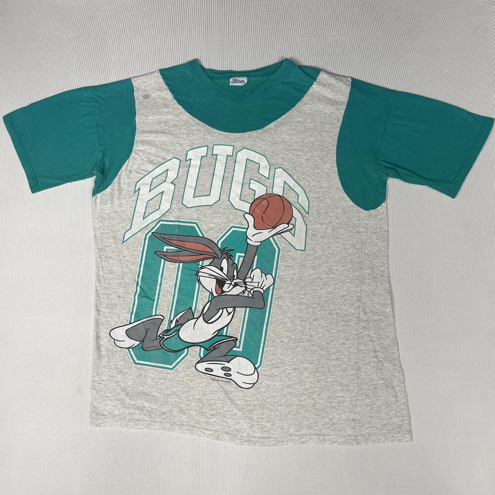 VTG 90s Flirts Shirt Womens XL Gray Bugs Bunny 00 Basketball Ringer Graphic Tee